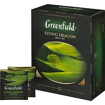 Greenfield Flying Dragon Green Tea Collection Finely Selected Speciality Tea 100 Double Chamber Teabags With Tags in Foil Sachets