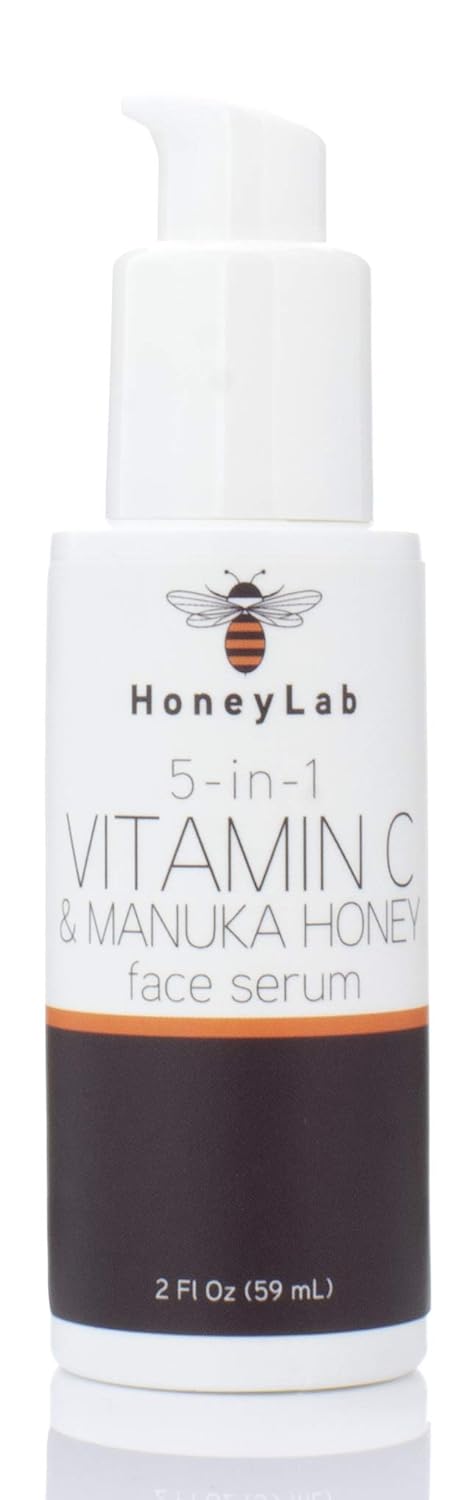 HoneyLab Vitamin C Face Serum with Hyaluronic Acid, Manuka Honey and peptides. Anti-aging serum contains Marine extracts that soften the look of dark spots, wrinkles and fine lines. 2 bottle