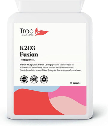 Vitamin D3 K2 Fusion 90 Capsules - Daily Supplement with Vitamin D3 3051 Grams