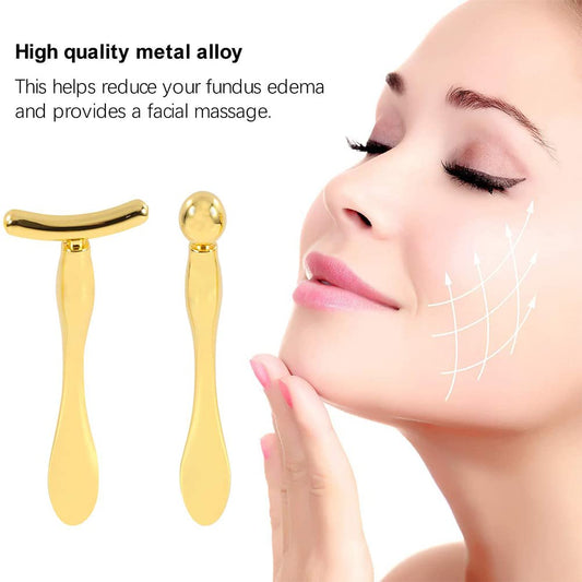 Metal Eye Face Cream Applicator Stick and Mini Cosmetics Spoon Spatula, Zinc Alloy Makeup Spoon Metal Eye Facial Massager for Facial Cosmetic Face Cream (Gold)
