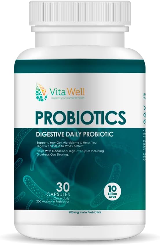 Vitawell Probiotics, 30 Capsules, Digestive Daily Probiotic, Gluten Fr1.59 Ounces