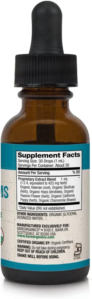 BareOrganics Sweet Dreams Liquid Drops, Herbal Sleep Aid, 1 Ounce