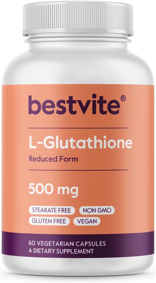 BESTVITE L-Glutathione 500mg (60 Vegetarian Capsules) - No Stearates -