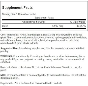 Swanson Sublingual Biotin Vitamin 5000 mcg 60 Chwbls