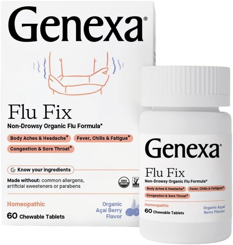 Genexa Flu Fix - 60 Tablets - Multi-Symptom Flu Remedy - Organic, Glut