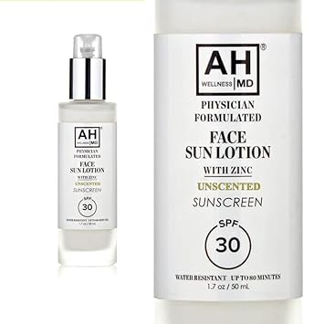 AHWellnessMD Facial Sunscreen SPF 30 Anti Aging Face Moisturizer For Women, Broad Spectrum Physical Sunscreen with Zinc Oxide, Tinted Face Sunscreen, Non-Greasy, Unscented, 1.7