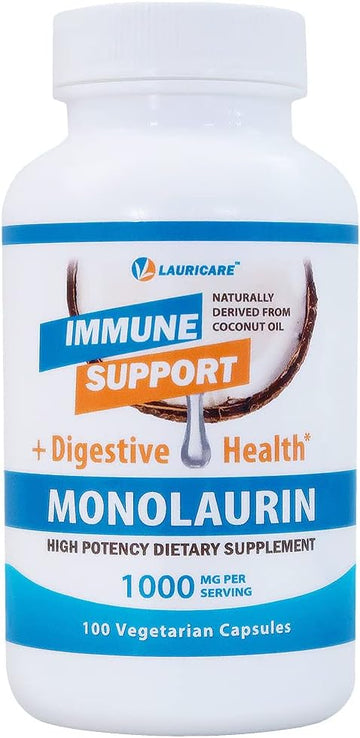 Lauricare High Potency Monolaurin Capsules- 1000mg Per Serving- 100 Co