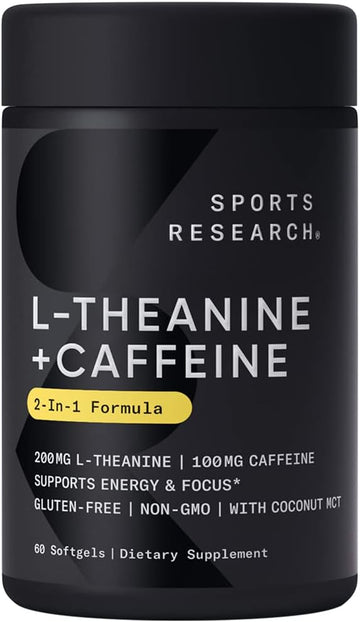 Sports Research L-Theanine Supplement with Caffeine & Coconut MCT Oil 3.68 Ounces