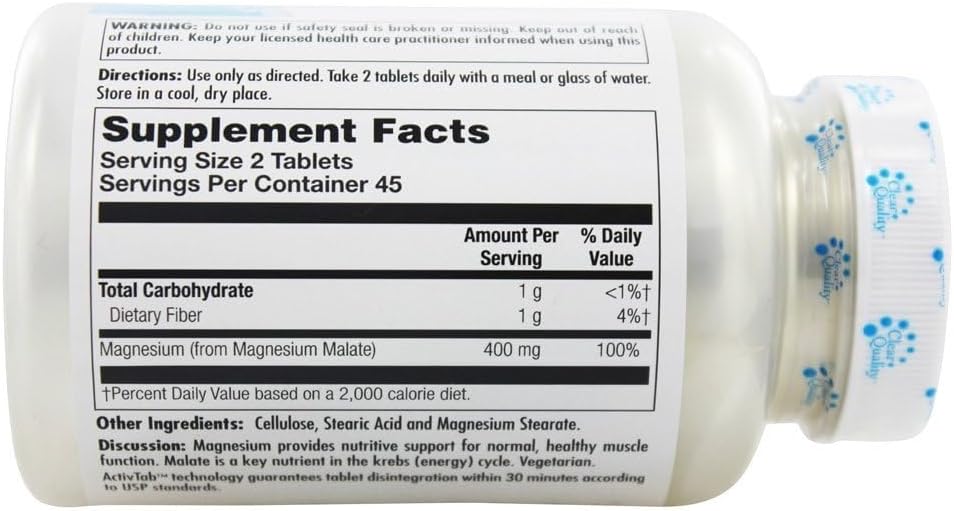  KAL Magnesium Malate 400mg, Chelated Magnesium Supplement w