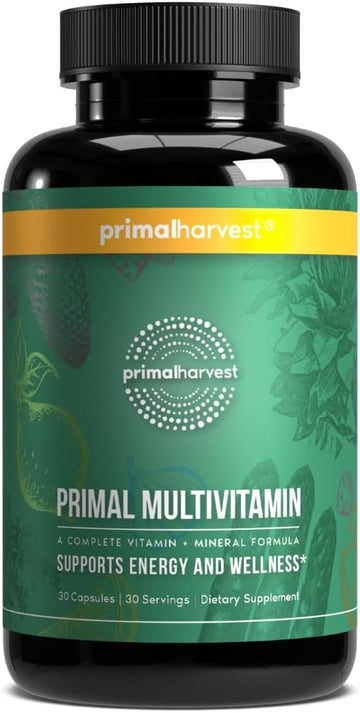Primal Harvest Primal Multivitamin - Daily Multi-Vitamin Supplement with 21 Essential Vitamins & Minerals for Women & Men - Vitamin A, C, D, E, B12, B6, Biotin, Folic Acid, Zinc, Copper & Selenium