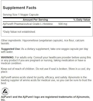 Swanson Amino Acid Ajipure L-Histidine Pharmaceutical Grade 500 Milligrams 60 Veg Capsules