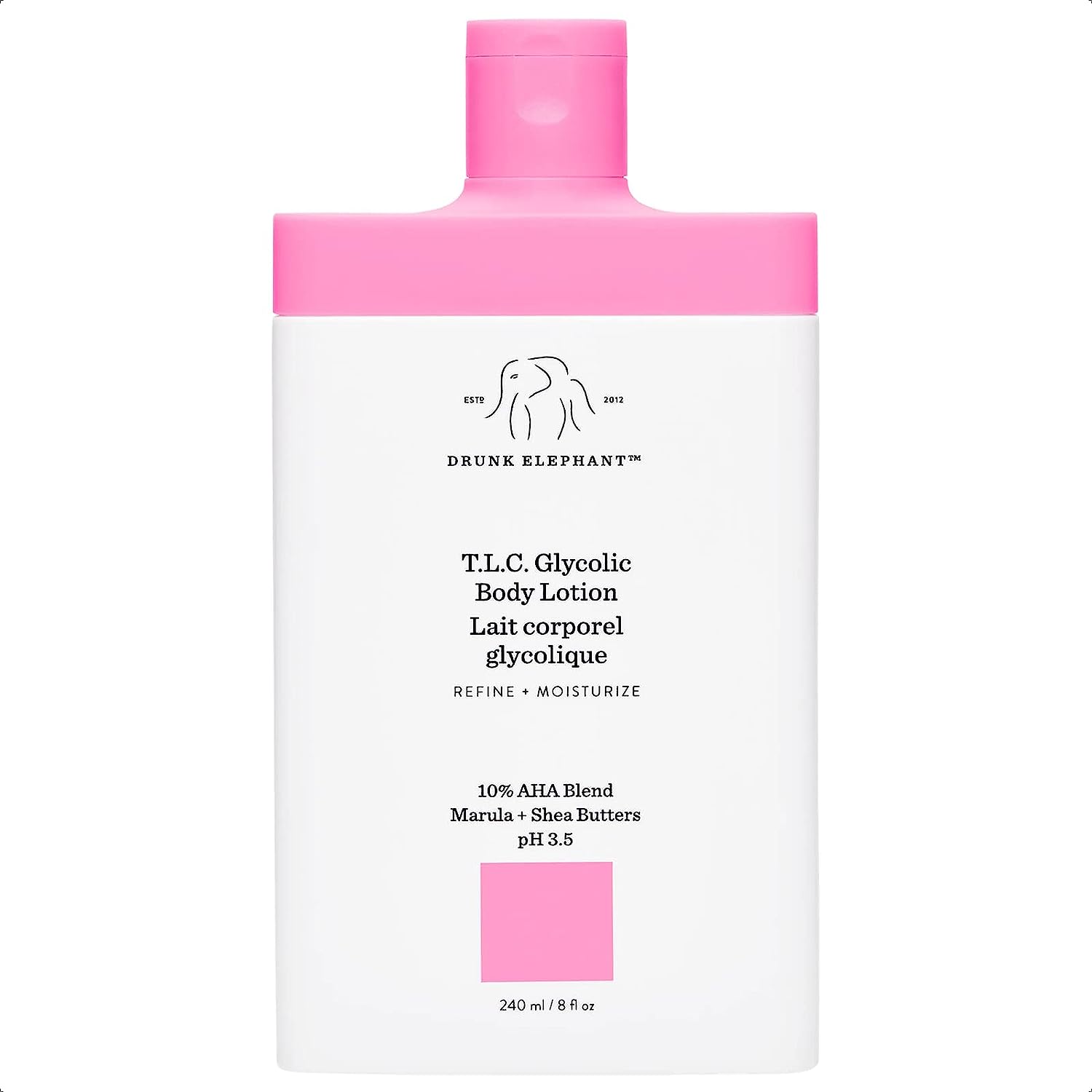 Drunk Elephant T.L.C. Glycolic Body Lotion with Marula and Shea Butters. Refining and Moisturizing for Healthy Skin (240 mL / 8  )