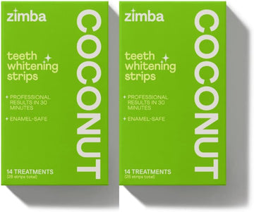 Zimba Teeth Whitening Strips for Teeth Sensitive White Strips for Teeth Whitening Hydrogen Peroxide Teeth Whitener Stain Remover 28 White Strips Included Per Pack, 2 Pack (14 Day Treatment), Coconut