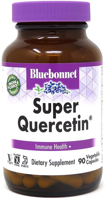 Bluebonnet BB-553 Nutrition Super Quercetin Vegetable Capsules, Vitamin C Formula, Best for Seasonal & Immune Support, Non GMO, Gluten Free, Soy Free, Milk Free, Kosher, White, 90 Count (Pack of 1)