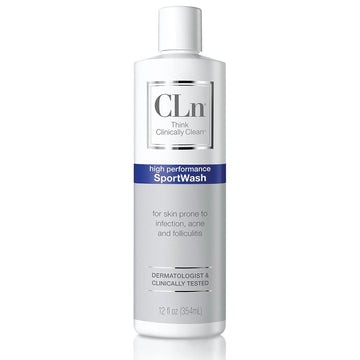 CLn® SportWash – High-Performance Sport Body Wash, For Men & Women Prone to Body Odor, Foot Odor, Ringworm, Folliculitis, & Back Acne, Fragrance-Free & Paraben-Free, 12 .