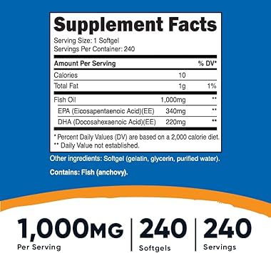 Nutricost Fish Oil Omega 3 Softgels with EPA & DHA (1000mg of Fish Oil, 560mg of Omega-3), 240 Softgels, Non-GMO, Gluten Free