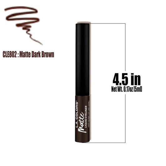 L.A. Colors 1 Liquid Eyeliner [ CLE802 Matte Dark Brown ] Fine Tip Brush Eye Liner + Free Zipper Bag