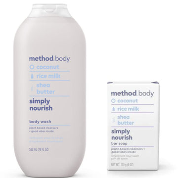 Method Body Wash, Simply Nourish, 18 . & Simply Nourish Bar Soap, 6  - Bundle Pack, 2