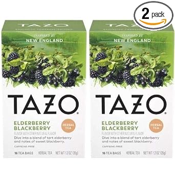 Tazo Foragers Elderberry Blackberry Herbal Tea 16 Count Tea Bags. Caffeine Free. 2 Pack