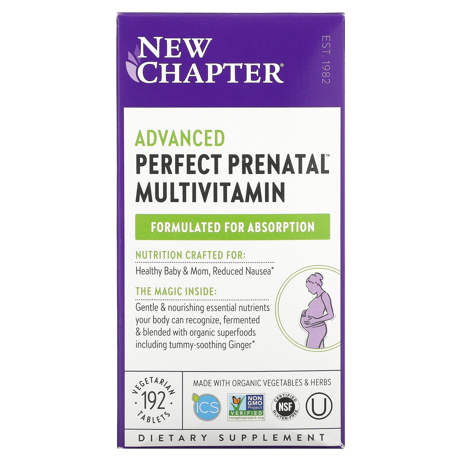 New Chapter Advanced Perfect Prenatal Vitamins, 192Ct, Made With Organic, Non-Gmo Ingredients For Healthy Baby & Mom - Folate (Methylfolate), Whole-Food Fermented Iron, Vitamin D3 + Ginger