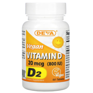 Deva, Vegan Vitamin D, D2, 20 mcg (800 IU), Tablets