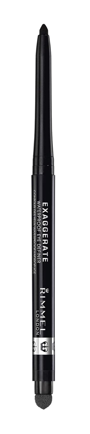Rimmel Exaggerate Eye Definer, Blackest Black, 1 Count, Waterproof Long Lasting Easy Twist Up Self-Sharpening Eye Color Pencil
