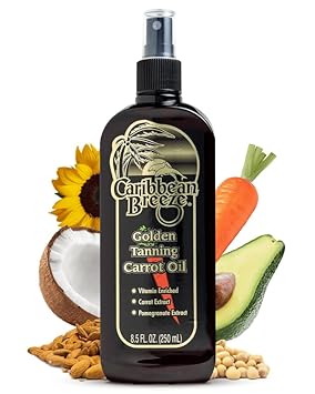 Caribbean Breeze Ultimate Carrot Tanning Oil Outdoor, Tanning Oil Spray with Coconut Oil, Aloe Extracts, Rich in Anti-Oxidants, Moisturizes the Skin and Anti-Aging Properties, 8.5  (250 ml)