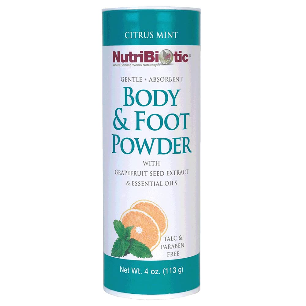 NutriBiotic – Body & Foot Powder, Citrus Mint Scent From Essential Oils,  | with Grapefruit Seed Extract | Vegan & Non-GMO | Talc, Paraben & Gluten Free | Gentle & Absorbent