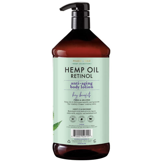 PHARM TO TABLE Hemp Oil & Retinol Anti-Aging Body Lotion, Locks In Moisture, Cruelty And Paraben Free Skin Care, 32/960ml