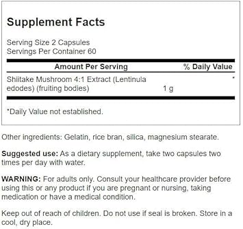 Swanson Shiitake Mushroom Extract (4:1) 500 Milligrams 120 Capsules