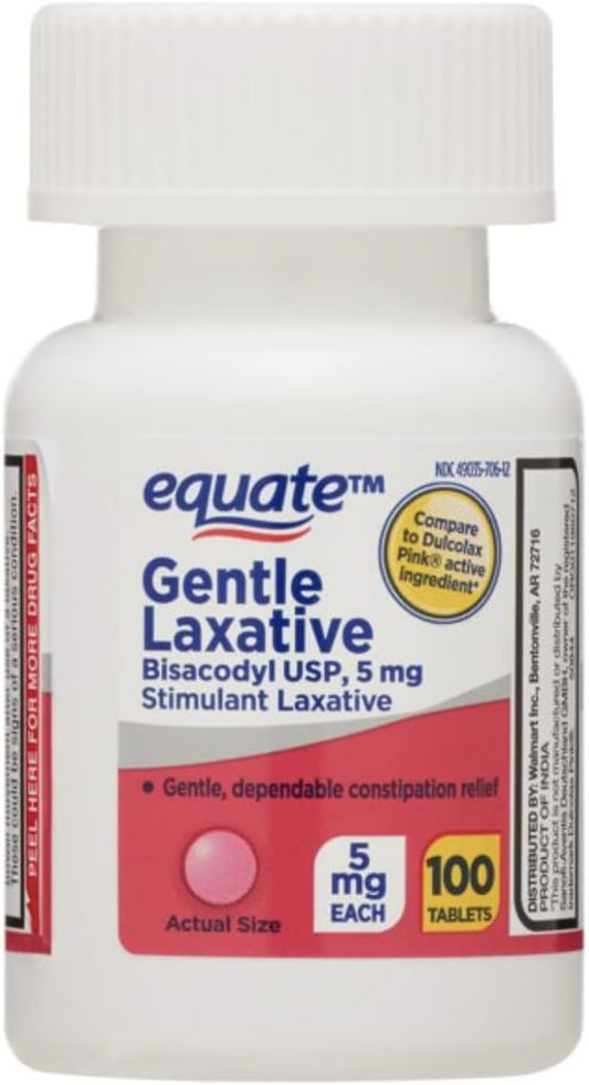 100 CT bottle gentle laxative tablets, Bisacodyl USP 5mg by 