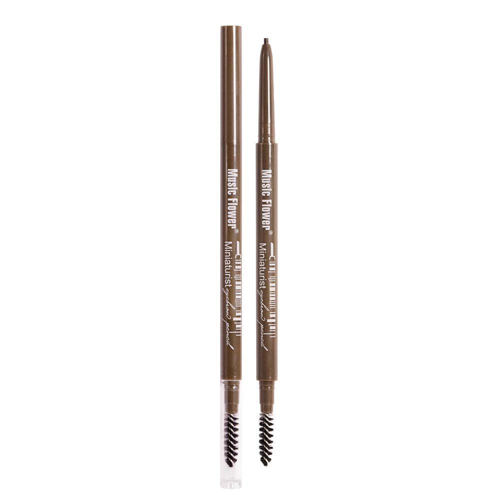 Music ower Micro Eyebrow Pencil Precise Defining Brow Pen w/Spoolie brush, Long Lasting Dual Ended Eyebrow Pen (#2 Khaki)