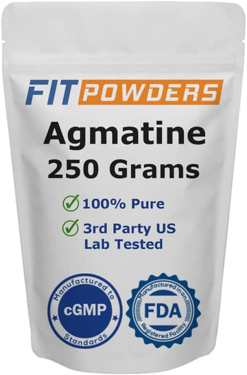 FitPowders Agmatine Powder Sulfate 250 Grams (Multiple Sizes) Strength and Pump (Nitric Oxide) Pre Workout Supplement