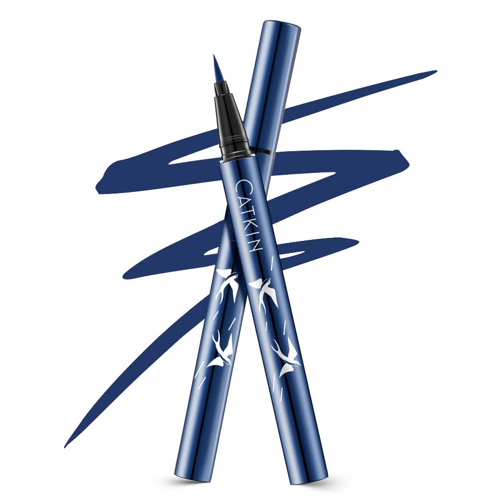 Catkin Liquid Eyeliner Pen Ultra-fine Waterproof Smoothy Stay 24 hrs Long Lasting Quick Drying for Sensitive Eyes Alcohol Free Blue
