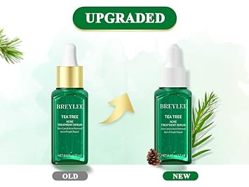 Tea Tree Oil Acne Serum, BREYLEE 2.0 Treatment Acne Prone Sensitive Skin Care Face Serum to Cystic Acne Scars, Redness Relief, Pimples Dark Spots Remove, Niacinamide Facial Moisturizer,17 / 0.61