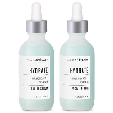 Valjean Labs Facial Serum, Hydrate | Hyaluronic Acid + Vitamin B5 | Helps to Hydrate and Plump Skin and Restore Elasticity | Paraben Free, Cruelty Free, Made in USA (1.83 , 2 Pack)