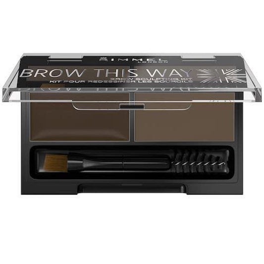 Rimmel Brow This Way Sculpting Kit, Dark Brown, Powder 0.04 ., Wax 0.03 ., Brow Sculpting & Styling Kit with Eyebrow Wax & Setting Powder