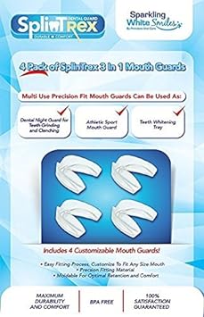 SplinTrex Multi Use Teeth Mouth Guards - 4 Pack - BPA Free - Teeth Grinding Dental Night Guard, Athletic Mouth Guard, Teeth Whitening Tray - Includes 4 Customizable Mouth Guards and Storage Case