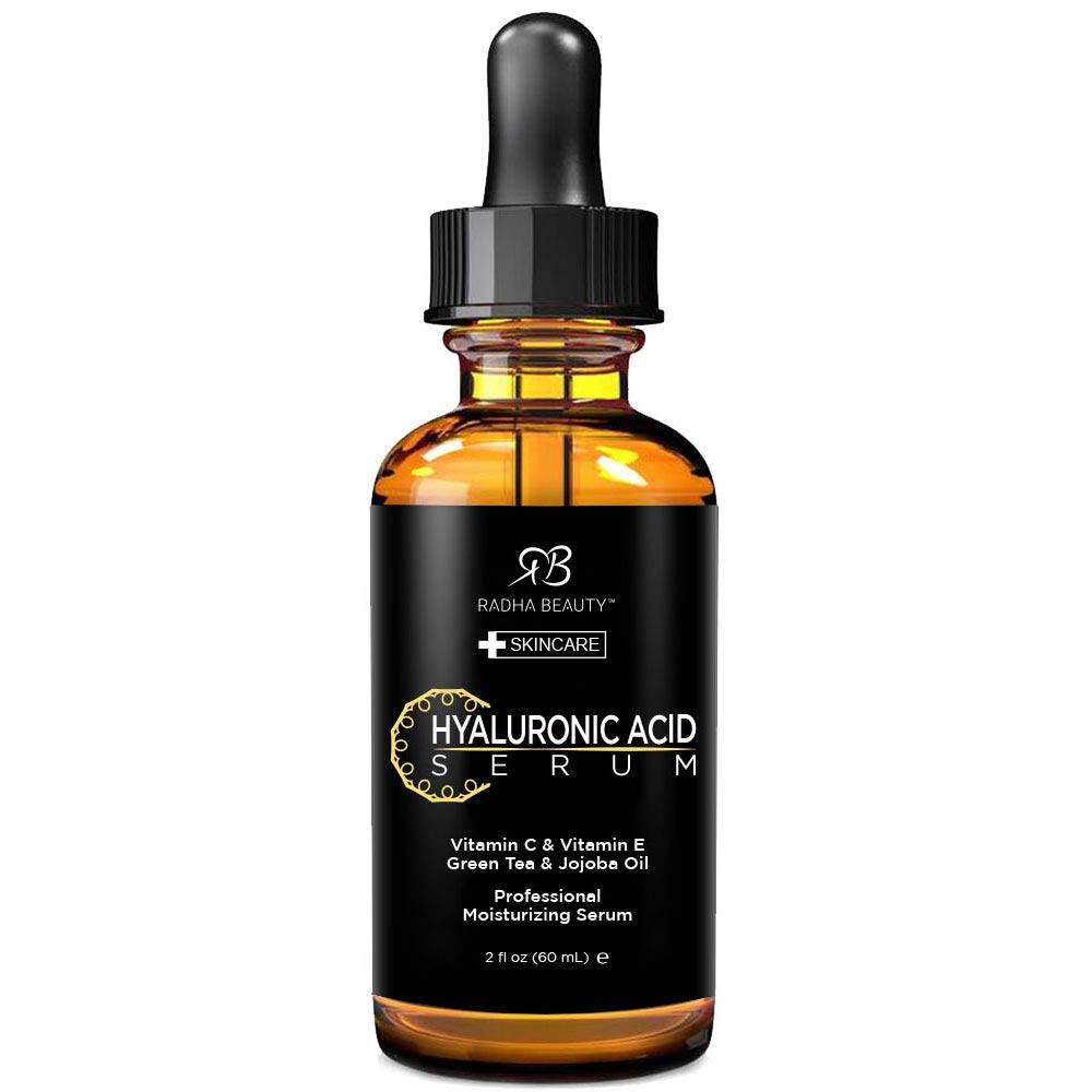 Radha Beauty Hyaluronic Acid Serum for Skin, 2 .  - Infused with Vitamin C + Vitamin E + Green Tea & Jojoba Oil, Intensive Moisture and Hydration for Anti-Aging, Wrinkles, and Fine Lines