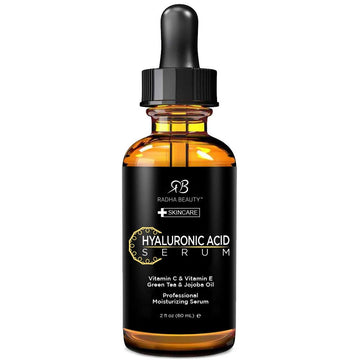 Radha Beauty Hyaluronic Acid Serum for Skin, 2 .  - Infused with Vitamin C + Vitamin E + Green Tea & Jojoba Oil, Intensive Moisture and Hydration for Anti-Aging, Wrinkles, and Fine Lines