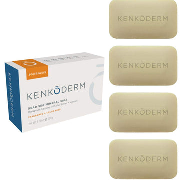 Kenkoderm Psoriasis Mineral Salt Soap with Argan Oil & Shea Butter 4.25  | 4 Bars | Dermatologist Developed | Fragrance + Color Free