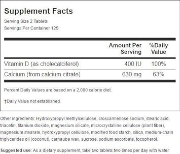 Swanson Calcium Citrate & Vitamin D 250 Tabs