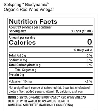 Solspring Biodynamic Red Wine Vinegar, 16.9 Fl. Oz. (500 mL), Unpasteu2 Pounds