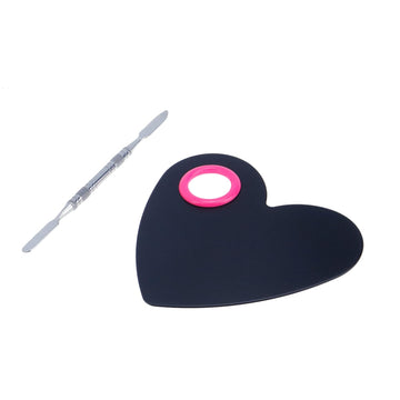 Dnyta Stainless Steel Foundation Palette for Mixing, 4.3x4 Inch Heart-shaped Black Makeup Palette Mixer Nail Art Eye Shadow Cosmetic Makeup Palette