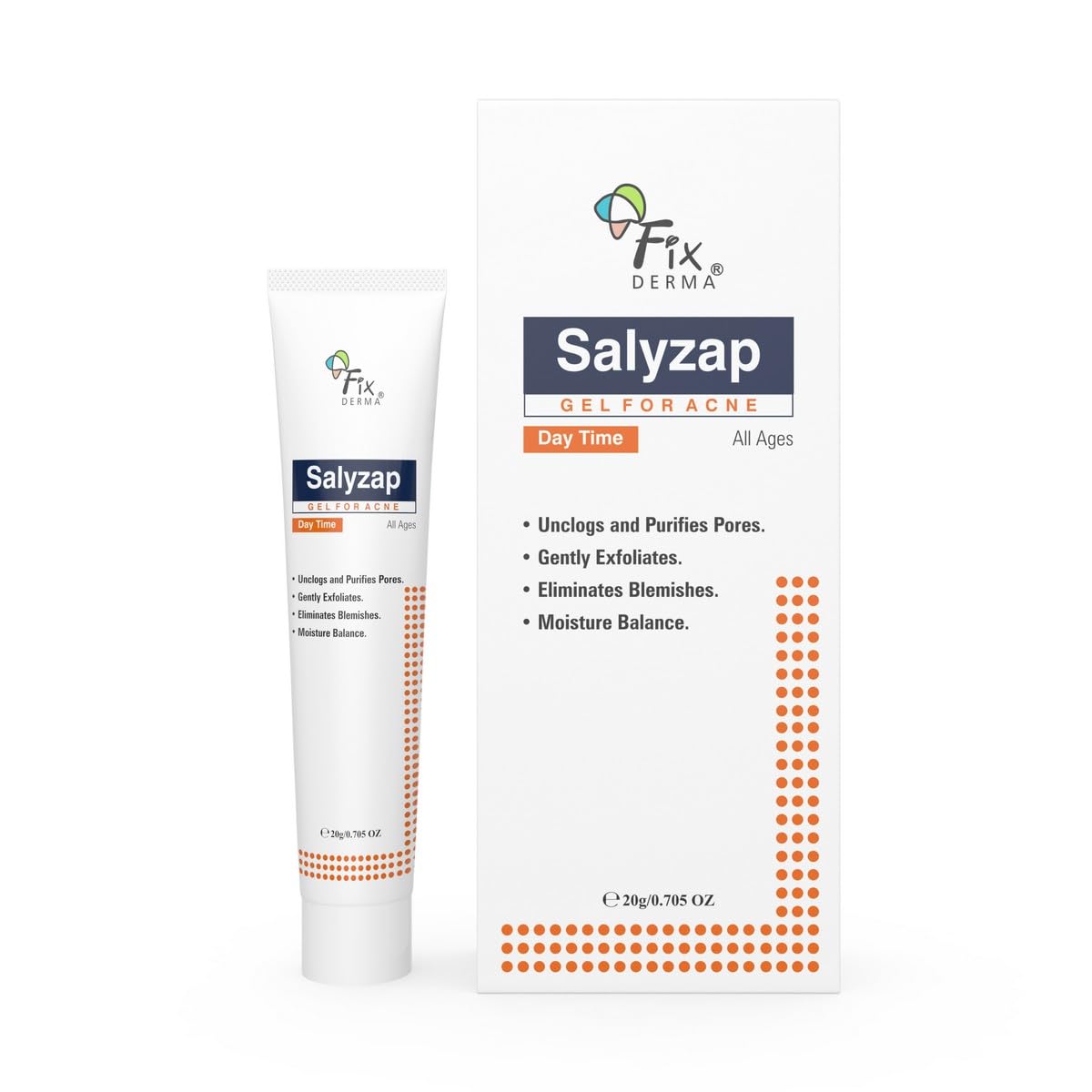 FIXDERMA 2% Salicylic Acid Salyzap Gel for Acne | Dead Skin Remover for Face | Day Time Gel for Acne Scars & Pimples | Face Moisturizer | Acne Treatment for Face - 0.70