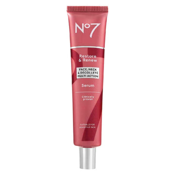 No7 Restore & Renew Face & Neck Multi Action Serum - Collagen Peptide Anti Aging Facial Serum - Hyaluronic Acid Hydrating Serum + Pro Retinol Skin & Neck Firming Hibiscus Peptides (75 )
