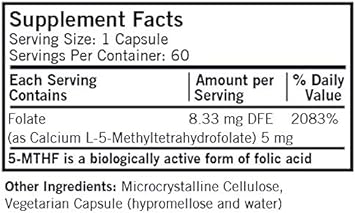 Kirkman 5-MTHF ([6S]-5-Methyltetrahydrofolate) 5 mg - Hypoallergenic |