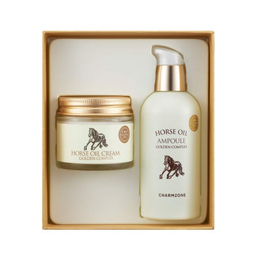 CHARMZONE Mayu Horse Oil and Gold Intense Moisturizing Face Ampoule and Repair Cream Moisturizer Golden Complex Limited Edition Set of 2