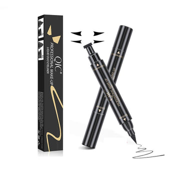 Qic Signet double head eyeliner for Wing or Cat Eye Classic Black Highly pigmented Long lasting Waterproof and sweat proof, do not easy to smudge. Accurate fast and saving time.(large&small)