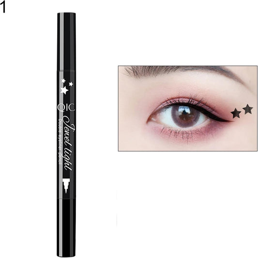 QIC Eyeliner Liquid Eyeliner Pencil Long Lasting Magnetic Eyelashes Double Head Liquid Eyeliner Cosmetics Eye Beauty Supplies Tool with Cute Stamp for Girls Women Gifts